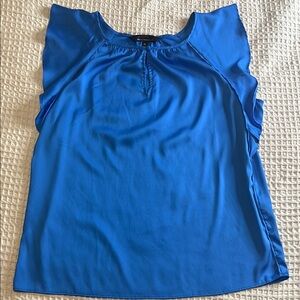 White House Black Market Blue Ruffled Sleeveless Blouse